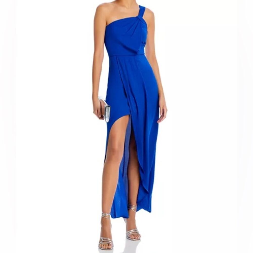 BCBGMAXAZRIA One Shoulder Faux Wrap Dress Surf Blue Women’s Sz 0